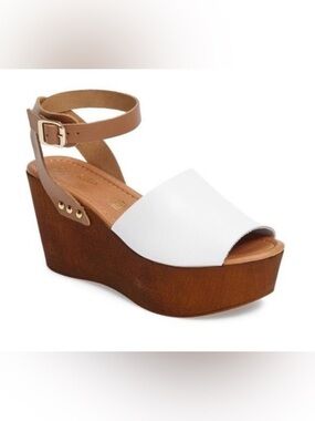 Seychelles Forward White Wood Platform Wedge Sandals Size 9.5